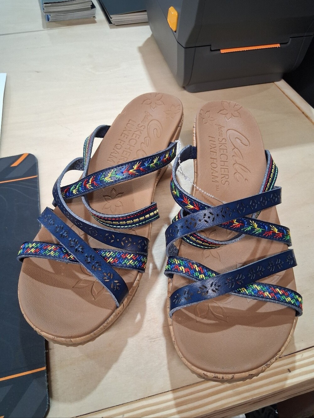 Cali By Skechers Navy Strappy Sandals with Multi-Color Braided Accents